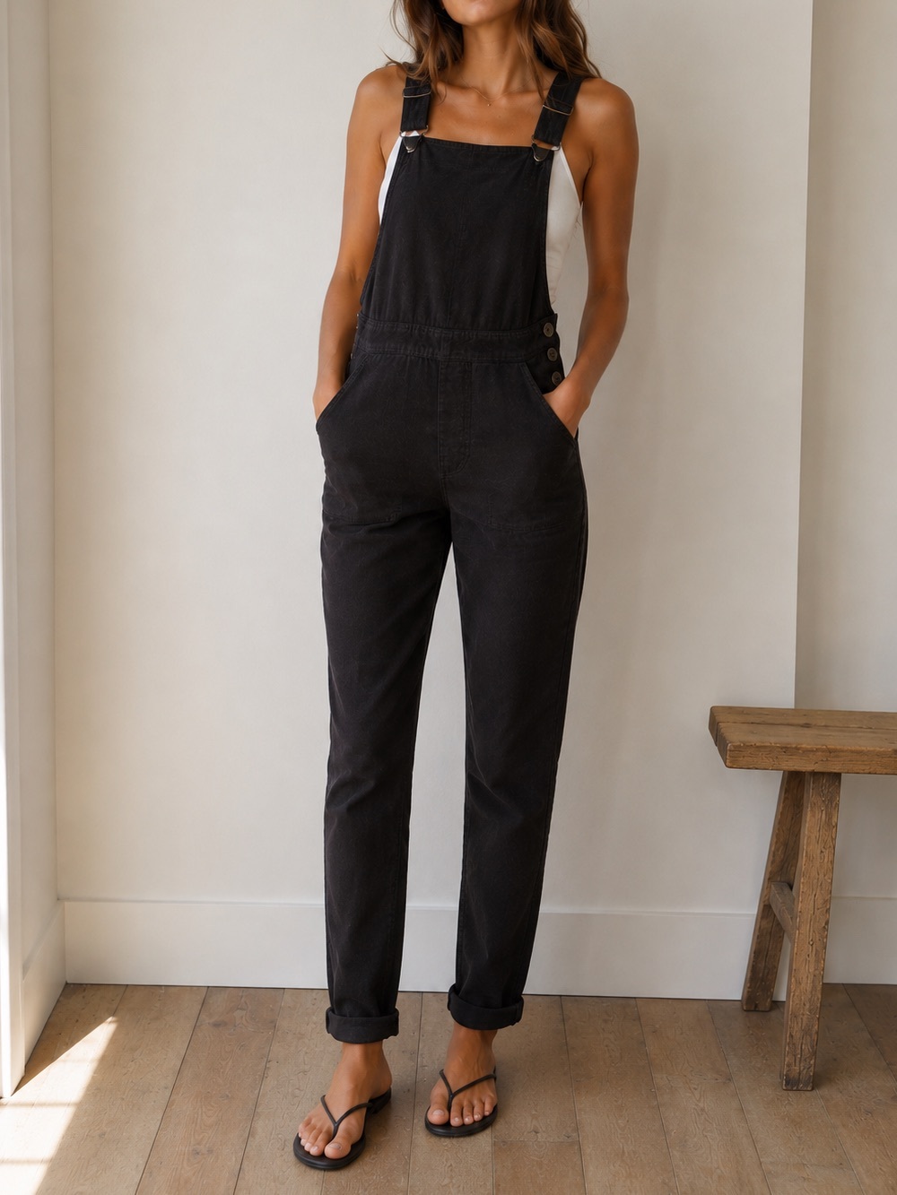 Black Women's Denim Overalls - Classic Straight Leg
